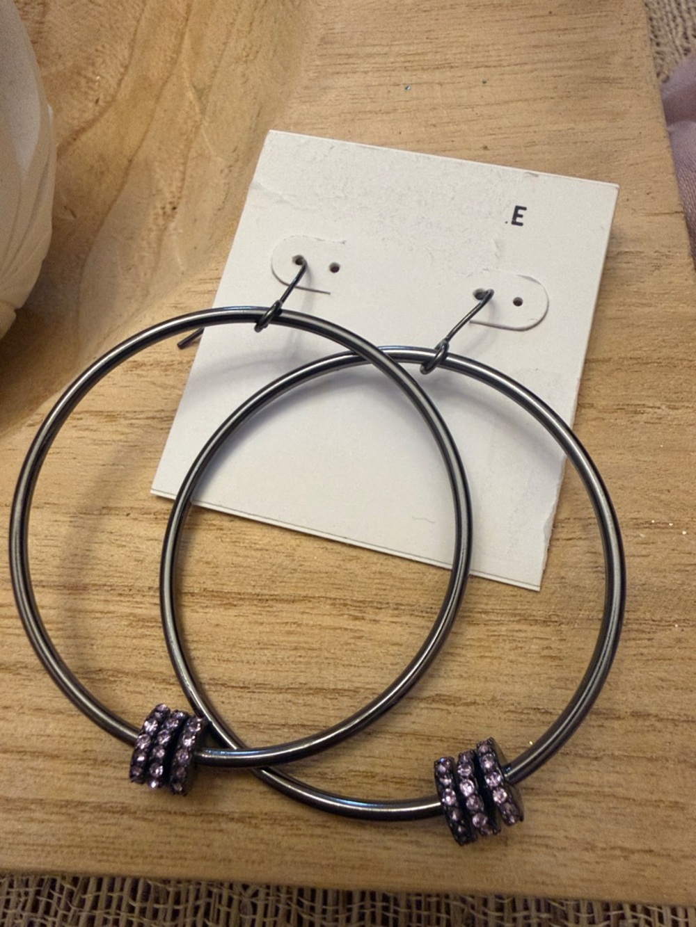 Kenneth Cole Tungsten Loop Drop Earrings Purple Rhinestones